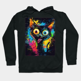 Funny Black Cat Painting Colorfull Pop Art Design For Cat Onwer Hoodie